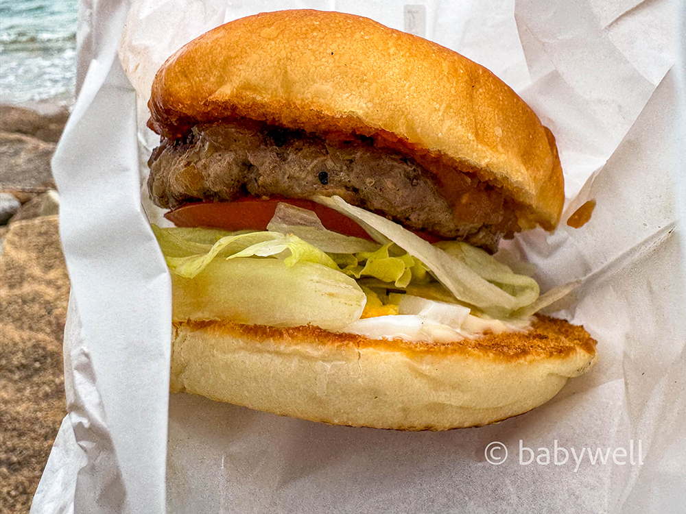 受け取ったバーガー2つとポテト